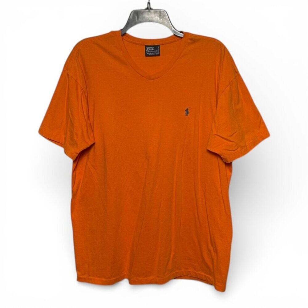 Vintage Bright orange Polo Ralph Lauren tshirt with blue pony size Medium cotton